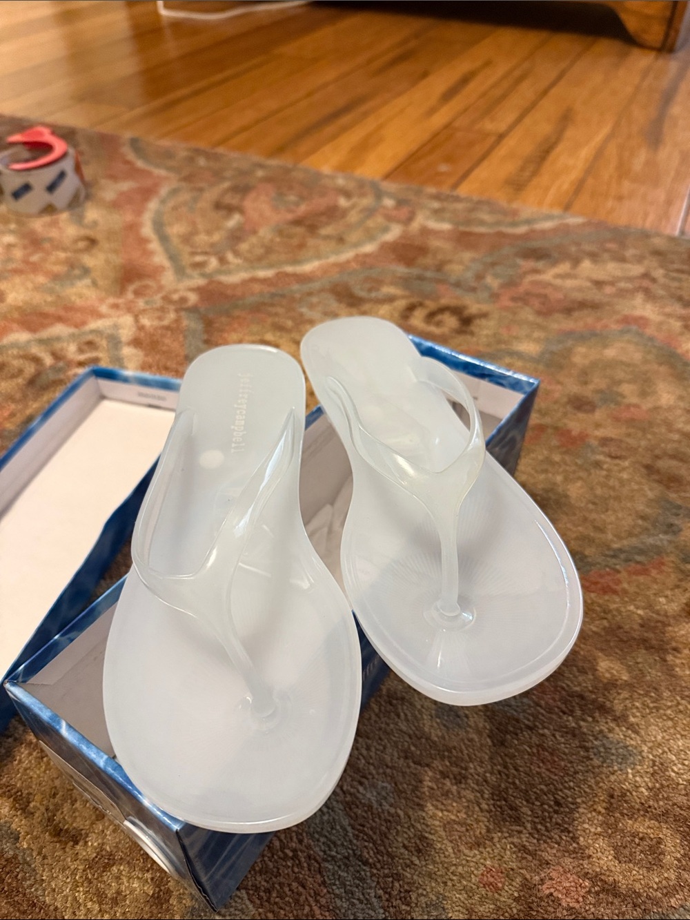 NWT Clear Jelly Thong Sandals - White Blue
